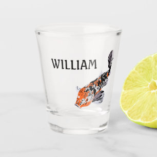 Koi Fish Illustration Orange and Blue Personalised Shot Glass