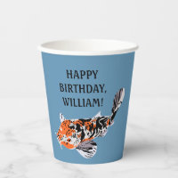 Koi Fish Illustration Orange, Blue Birthday Party