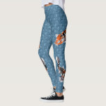 Koi Fish Illustrations on Blue Waves Patterned Leggings<br><div class="desc">These leggings feature big and bold illustrations of koi fish in a realistic style on the sides of the leg. The graphics are in orange,  white and black and are set against a simple geometric patterned background that has the look of ocean waves.</div>