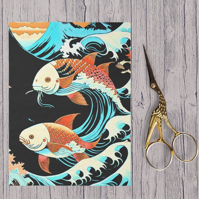 Koi Fish in a Great Wave Comic Book Style  Tissue Paper (Creator Uploaded)