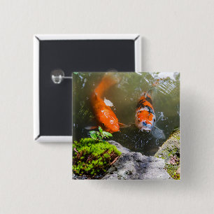 Koi fish in a pond 15 cm square badge