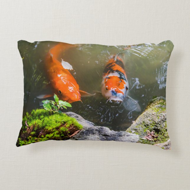 Koi fish in a pond decorative cushion (Back)