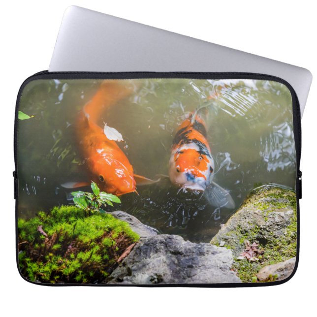 Koi fish in a pond laptop sleeve (Front)