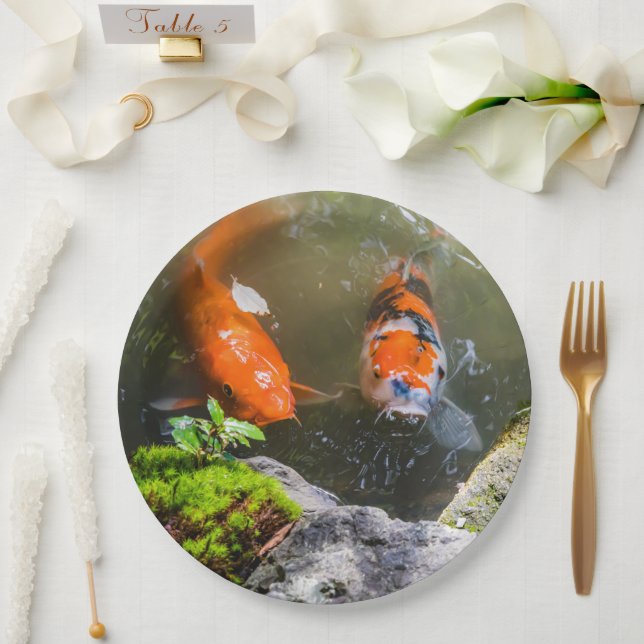Koi fish in a pond paper plate (Wedding)