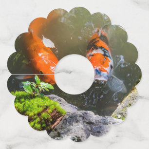 Koi fish in a pond wine glass tag
