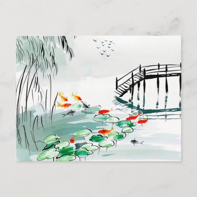 Koi Fish in a Tranquil Pond China Postcard (Front)