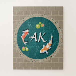 Koi fish in pond 3d realistic personalised initial jigsaw puzzle