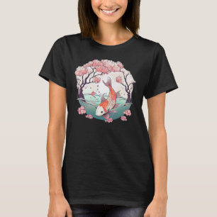Koi fish in pond swimming next to cherry blossom t T-Shirt