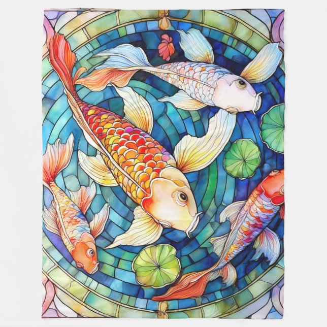 Koi Fish in Stained Glass  Fleece Blanket (Front)