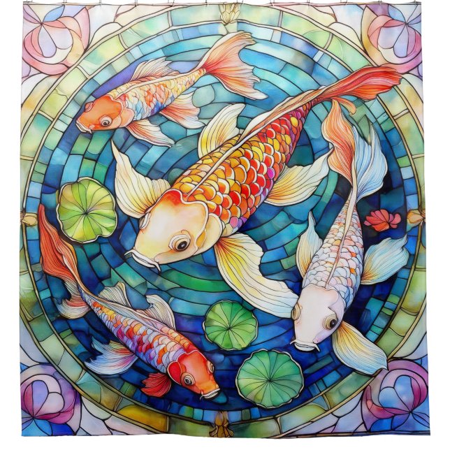 Koi Fish in Stained Glass  Shower Curtain (Front)