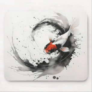Koi Fish Ink Painting Mouse Pad