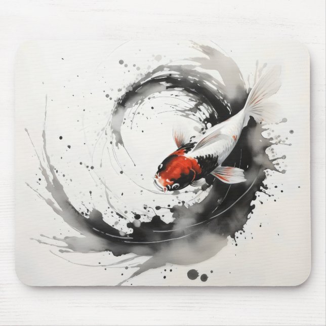 Koi Fish Ink Painting Mouse Pad (Front)