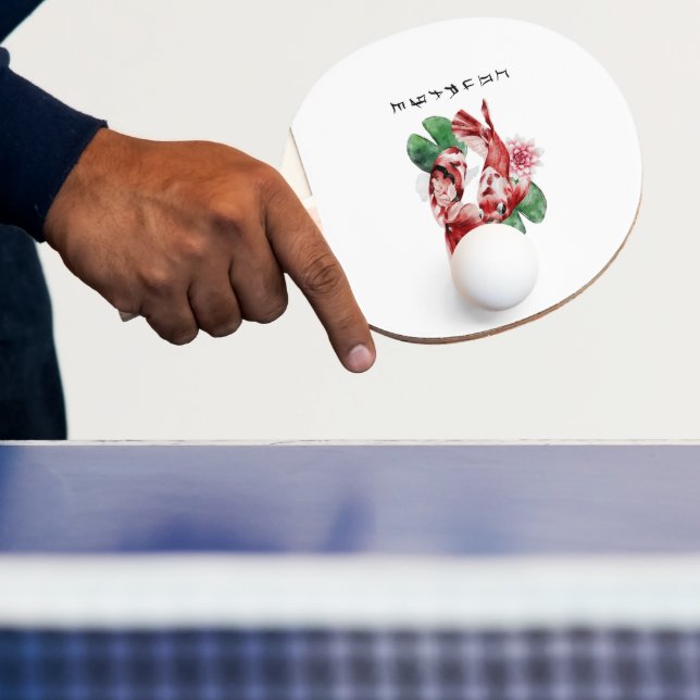  Koi Fish Japanese Style Script Oriental Art Ping Pong Paddle (Insitu)