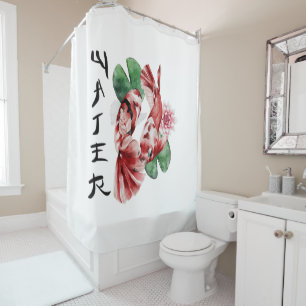 Koi Fish Japanese Style Script Oriental Art  Shower Curtain
