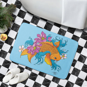 Koi Fish Lotus Cherry Blossoms Bath Mat