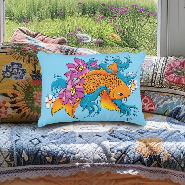 Koi Fish Lotus Cherry Blossoms Decorative Cushion (Creator Uploaded)