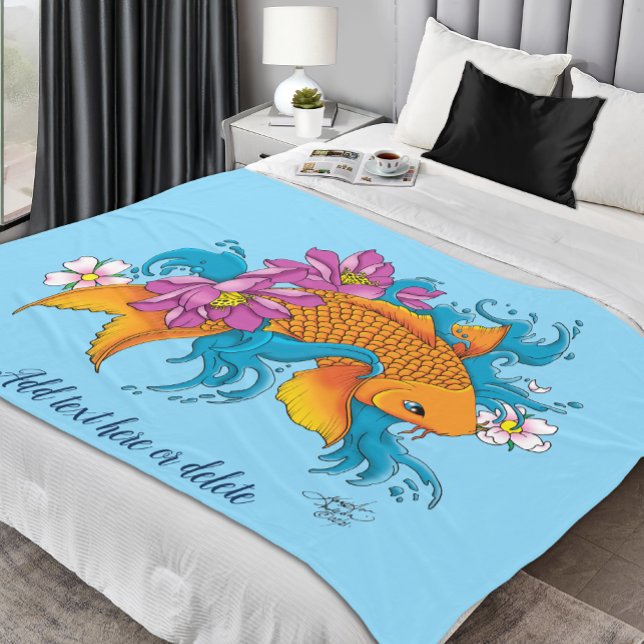 Koi Fish Lotus Cherry Blossoms Fleece Blanket (Creator Uploaded)