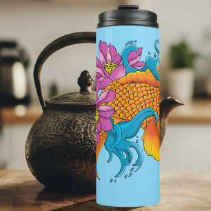 Koi Fish Lotus Cherry Blossoms Thermal Tumbler