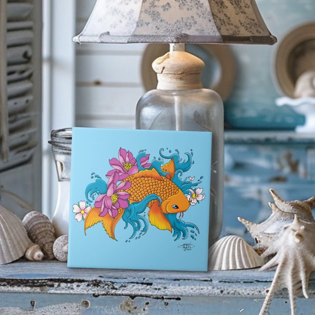 Koi Fish Lotus Chery Blossoms Tile (Creator Uploaded)