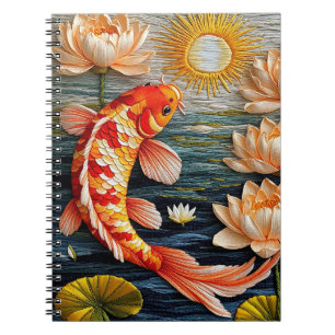 🐟 Koi Fish Lotus Floral Japanese Zen Water Art  Notebook