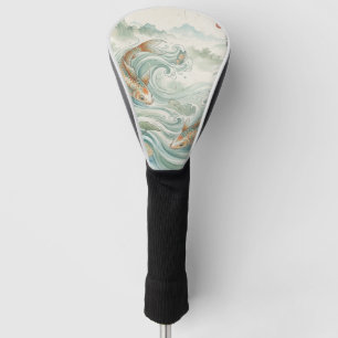 Koi Fish Lotus Ink Wash Art Golf Head Cover