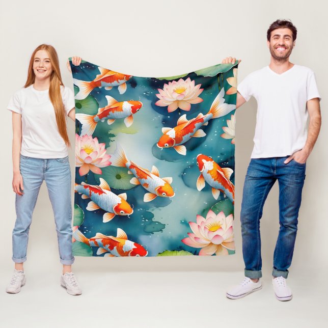 Koi Fish & Lotus Serenity Fleece Blanket (In Situ)
