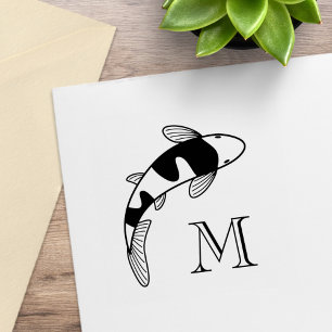 Koi Fish Monogram Initial Rubber Stamp