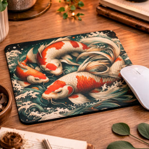 Koi Fish Mouse Pad Japanese Art Yin Yang