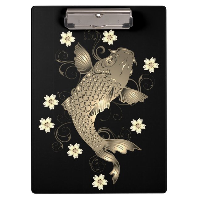 Koi fish oriental black and gold floral elegant  clipboard (Front)