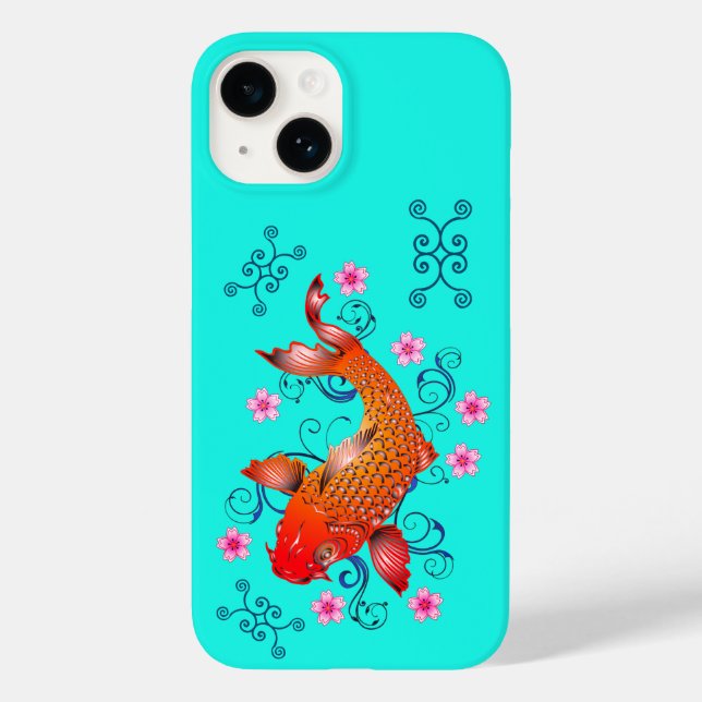 Koi fish oriental orange turquoise floral elegant  Case-Mate iPhone case (Back)
