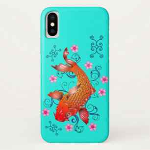 Koi fish oriental orange turquoise floral elegant Case-Mate iPhone case