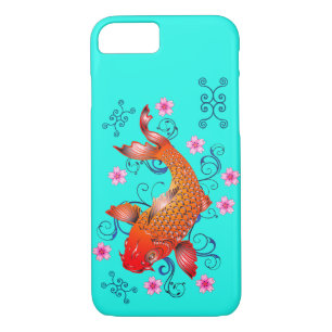 Koi fish oriental orange turquoise floral elegant Case-Mate iPhone case