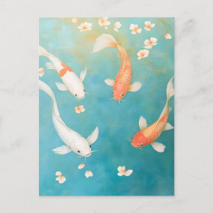 Koi Fish Petal Bloom Watercolor Holiday Postcard