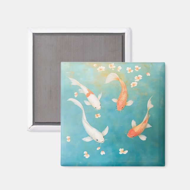 Koi Fish Petal Bloom Watercolor Magnet (Front/Back)