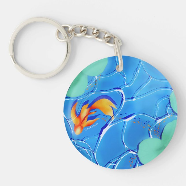Koi Fish Pond Blue Water Garden Keychain (Front)