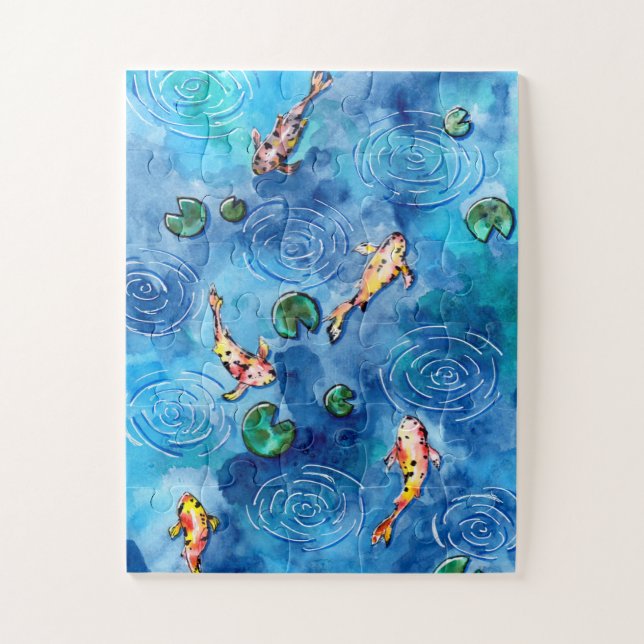 Koi Fish Pond in the Rain Jigsaw Puzzle (Vertical)