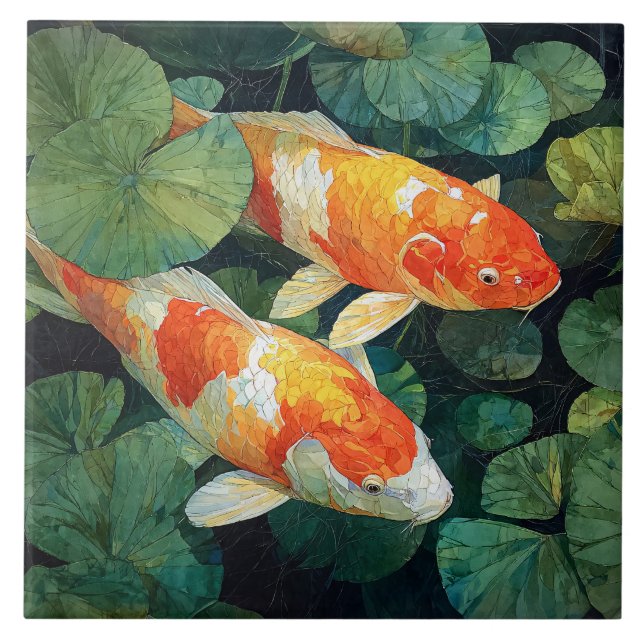 Koi Fish Pond Lily Pads Tile (Front)