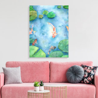 Koi Fish Pond watercolor Canvas Print