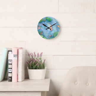Koi Fish Pond watercolor Round Clock