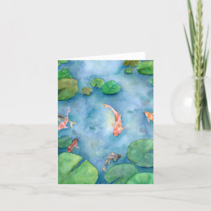 Koi Fish Pond watercolor Thank You Card