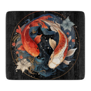 Koi Fish Red White Ying Yang Japanese Water Flow Cutting Board