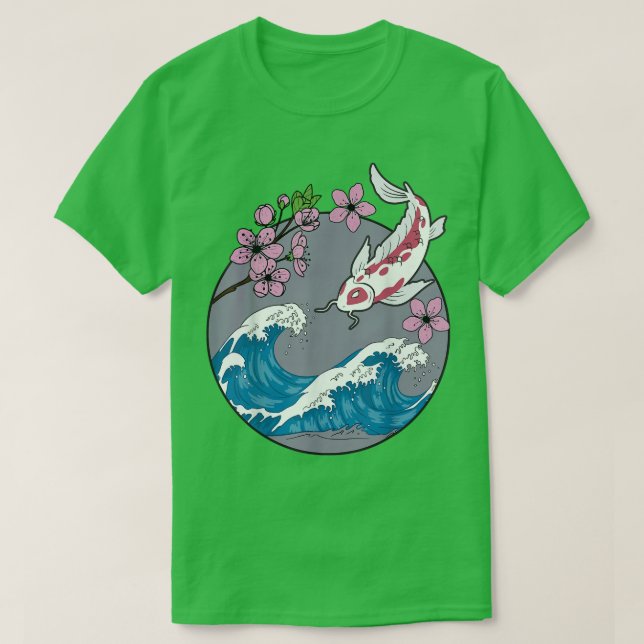 Koi Fish Sakura Cherry Blossom Retro Japanese  T-Shirt (Design Front)