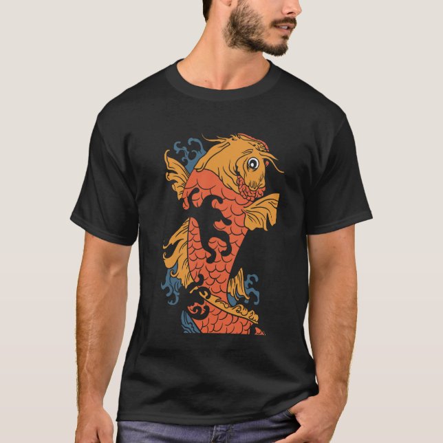 Koi Fish Simple Black Art Illustration T-Shirt (Front)