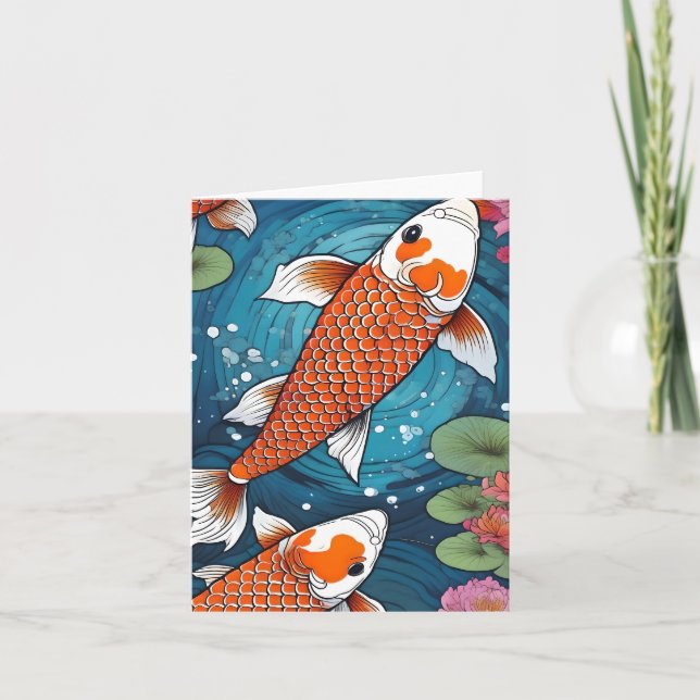 Koi Fish Study H Folded Greeting Card (Front)