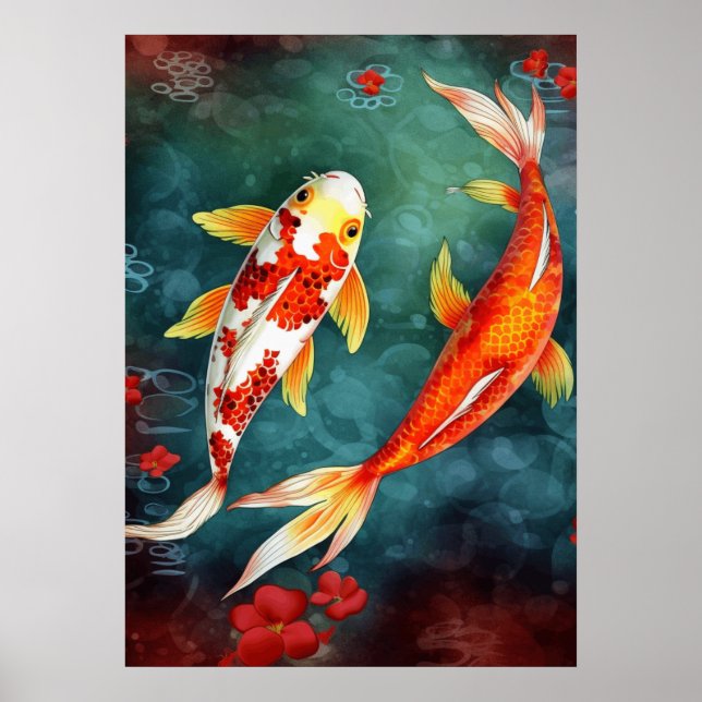 Koi Fish Swimming in a Pond Poster (Front)