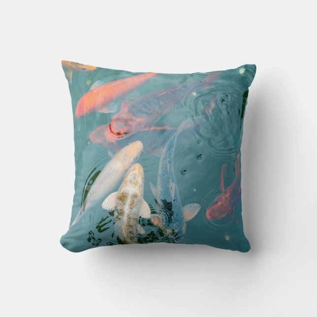 Koi Fish Swimming in Pond Cushion (Front)