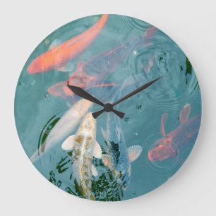 Koi Fish Swimming in Pond Large Clock