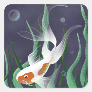 Koi Fish Swimming In Water Square Sticker
