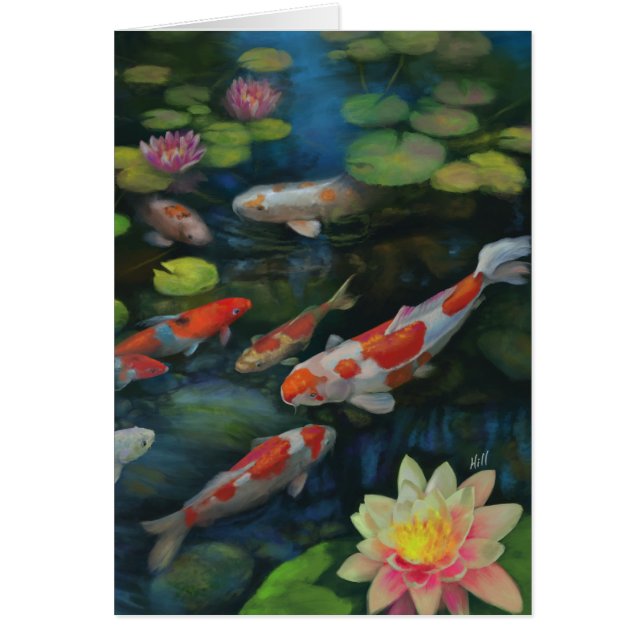 Koi Fish Swimming Lotus Flower Pond Zen Painting (Front)