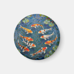 Koi Fish Water Lilies Impressionist Pond Magnet